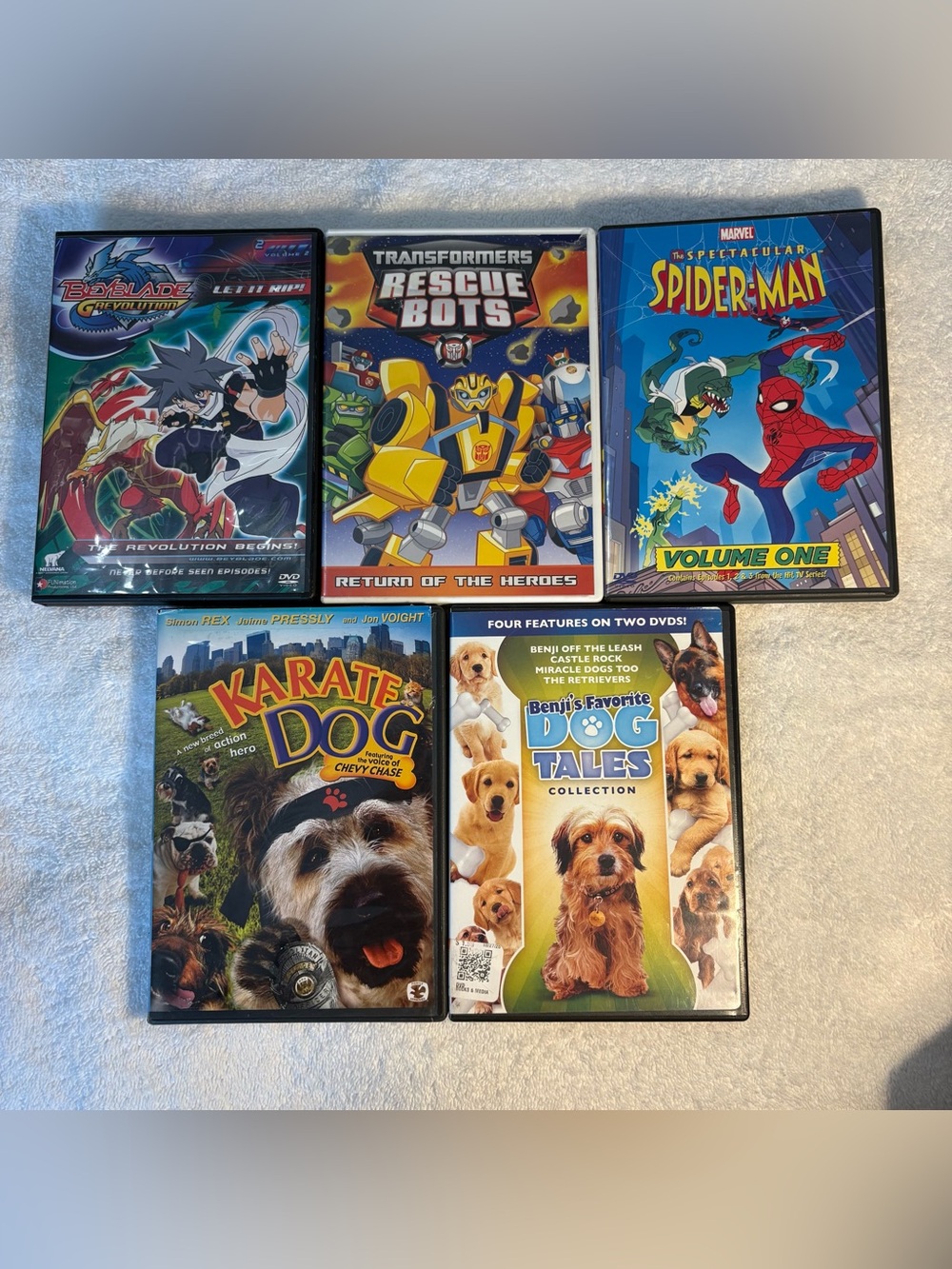 Kids Action DVDs Lot of 5 Transformers Spider-Man Beyblade Benji